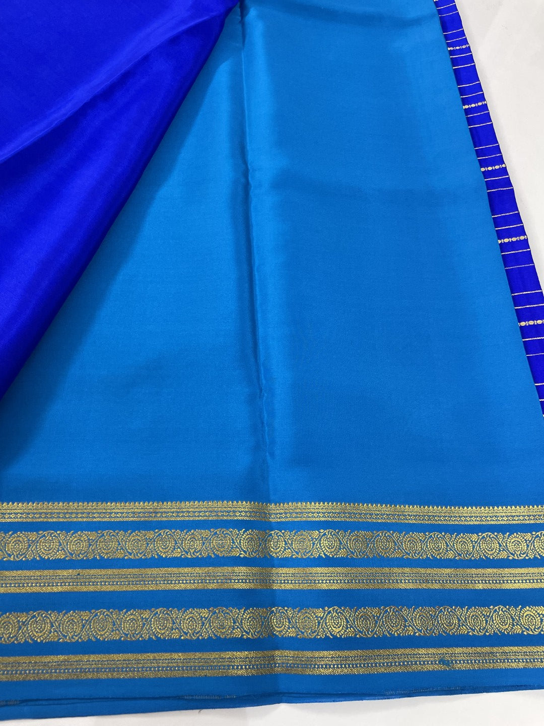 Blue Checks Pure Mysore Crepe Silk Saree