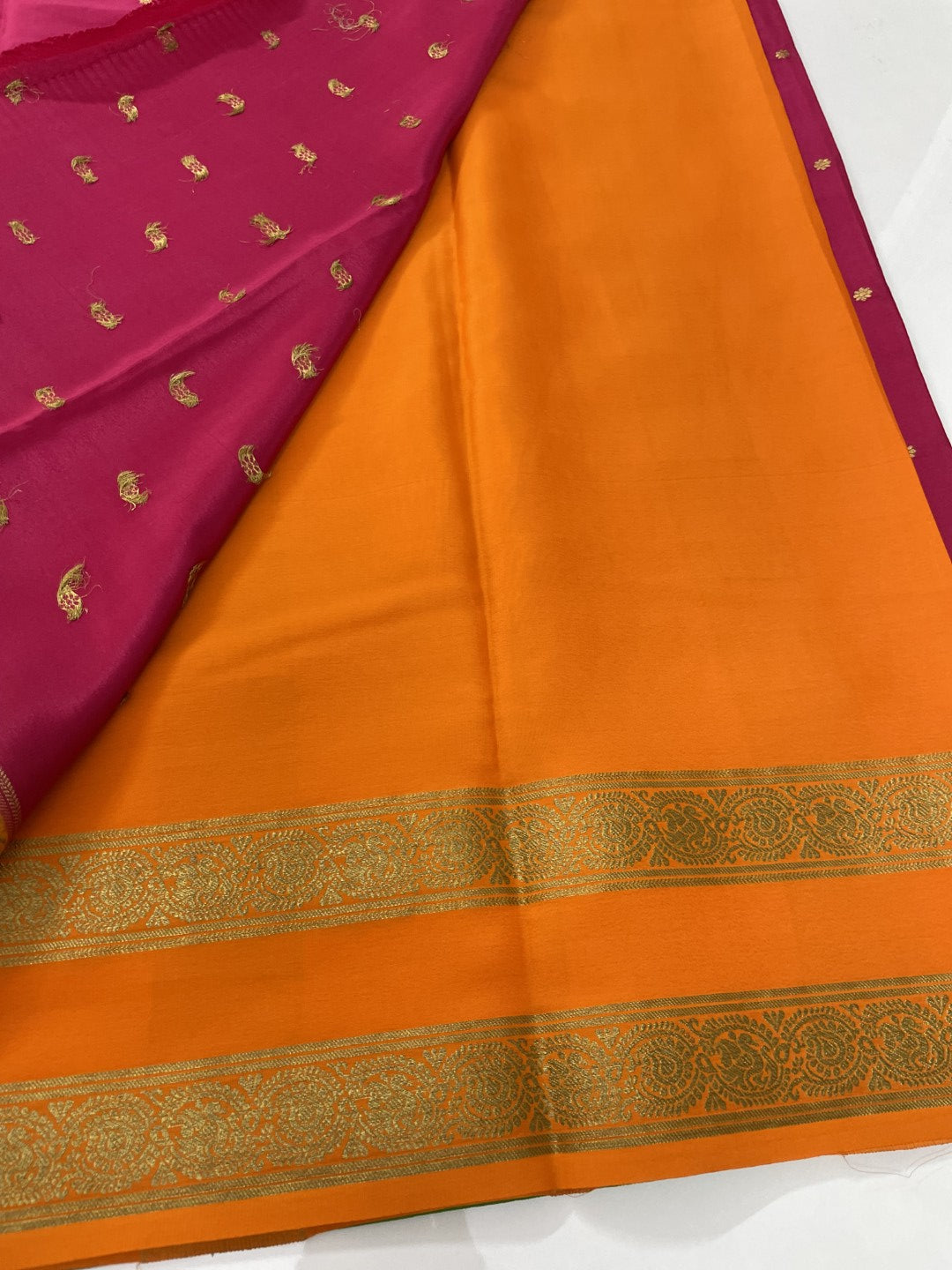 3D Rani Pink Pure Mysore Crepe Silk Saree
