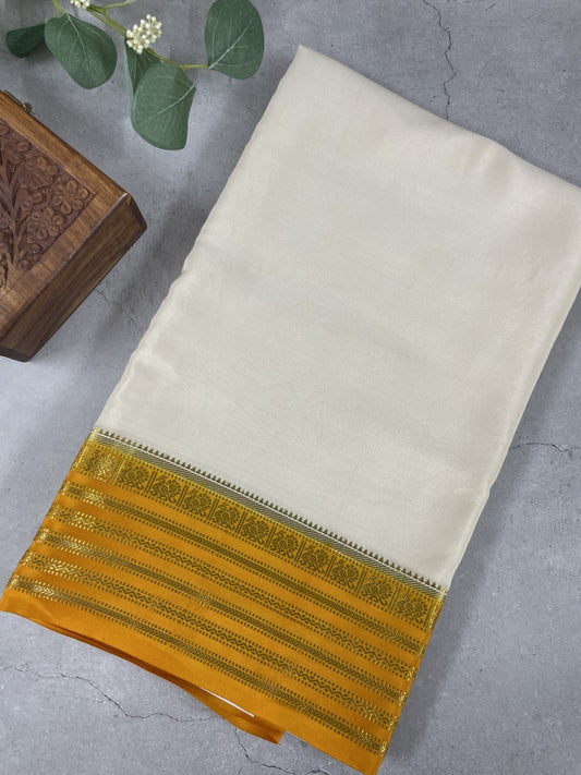 Off White N Mustard Pure Mysore Crepe Silk Saree