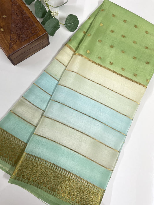 Multicolor Centre Butta 01 Pure Mysore Crepe Silk Saree