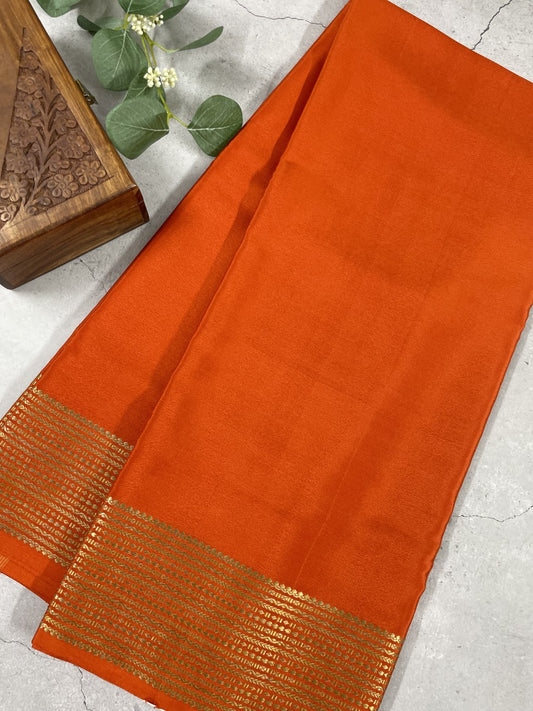 Orange Pure Mysore Crepe Silk Saree