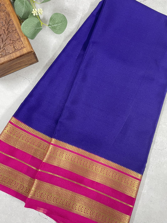 Blue N Pink Pure Mysore Crepe Silk Saree