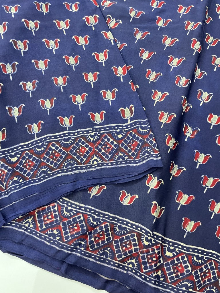 Blue Ajrakh Pure Modal Silk Saree
