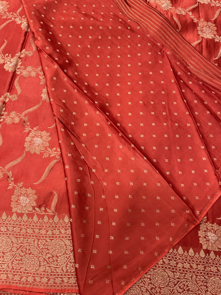 Rust Jaal Premium Banarasi Mashru Silk Saree