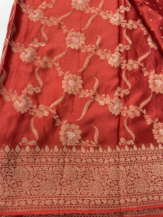 Rust Jaal Premium Banarasi Mashru Silk Saree