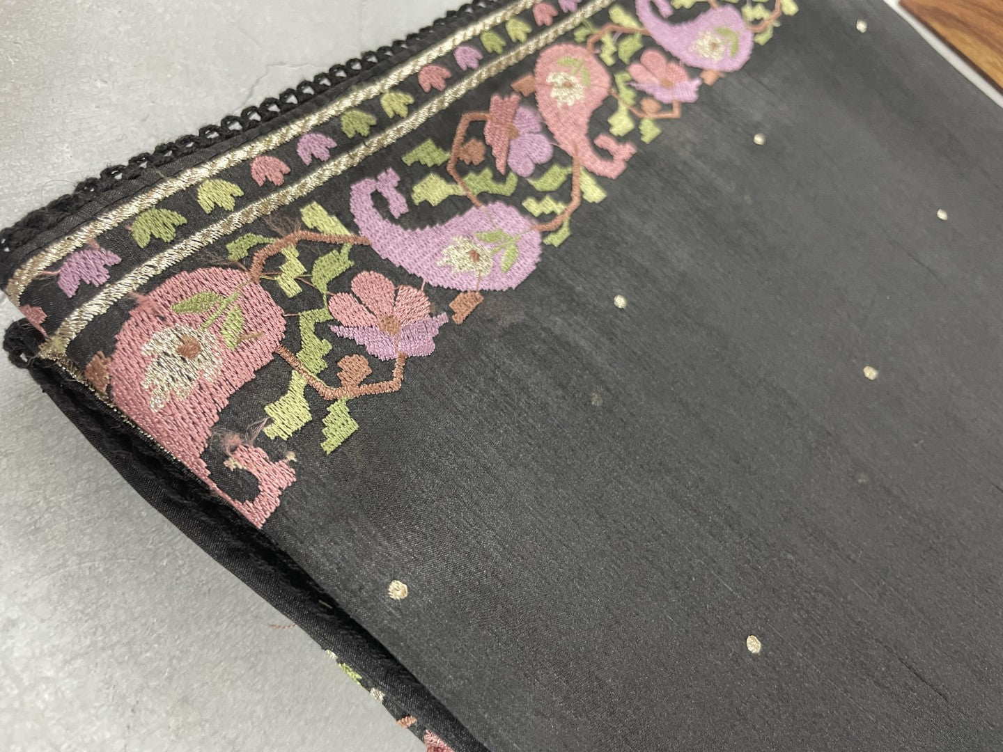 Black Embroidered Semi Tussar Saree