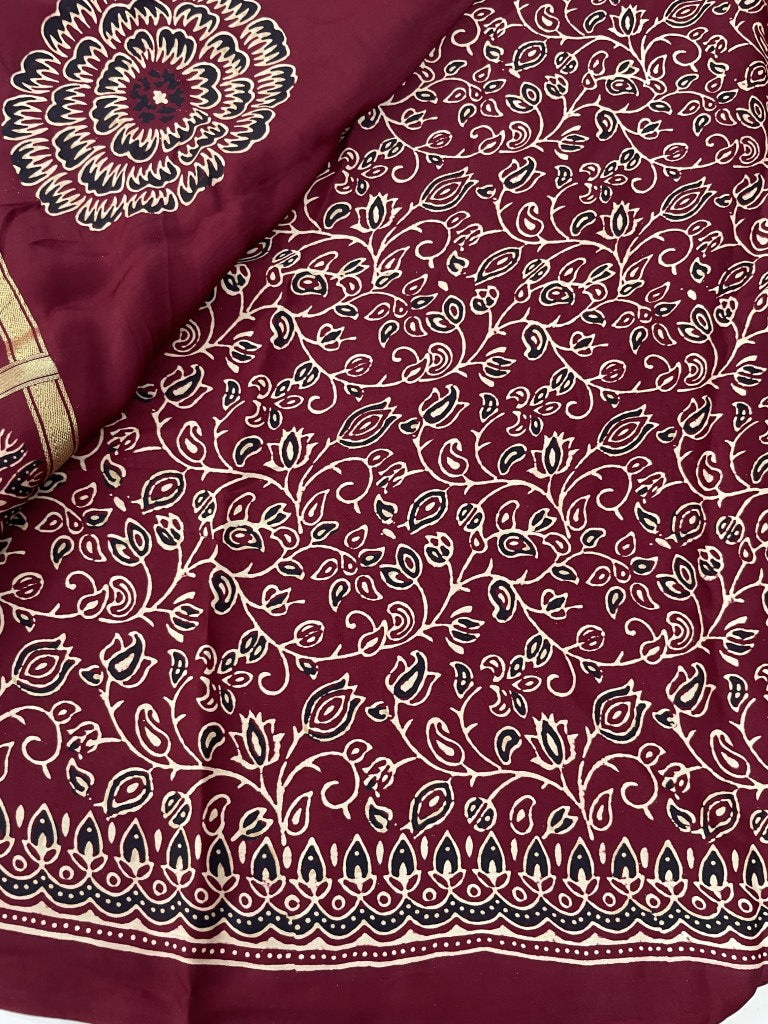 Maroon Gharchola Ajrakh Pure Modal Silk Saree