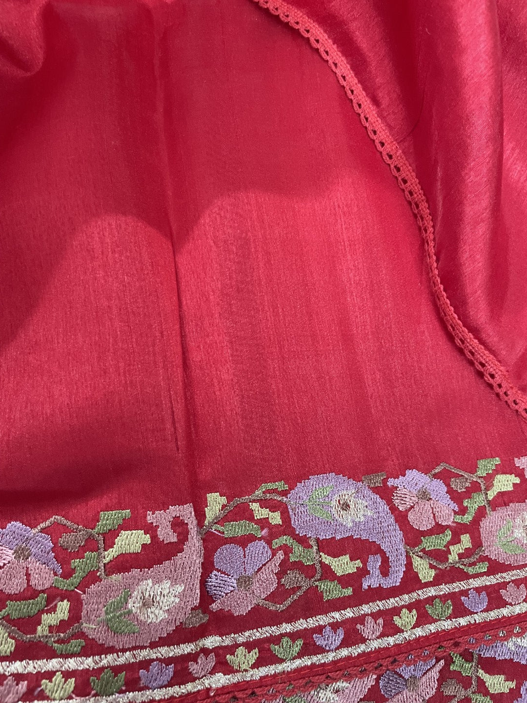 Red Embroidered Semi Tussar Saree