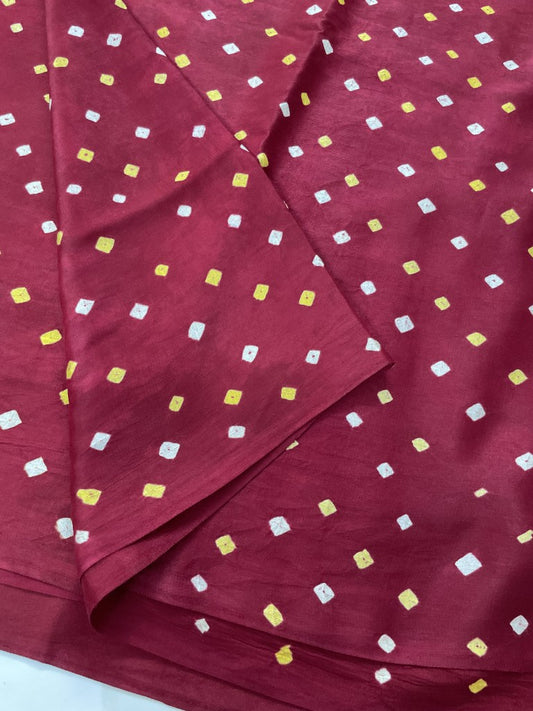 Maroon Hand Bandhini Modal Silk Saree