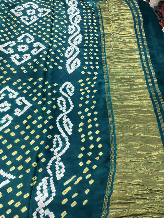 Rama Green Hand Bandhini Modal Silk Saree