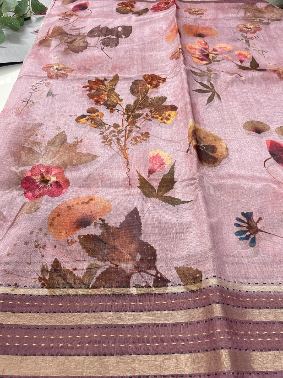 Onion Shade Floral Printed Semi Tussar Saree