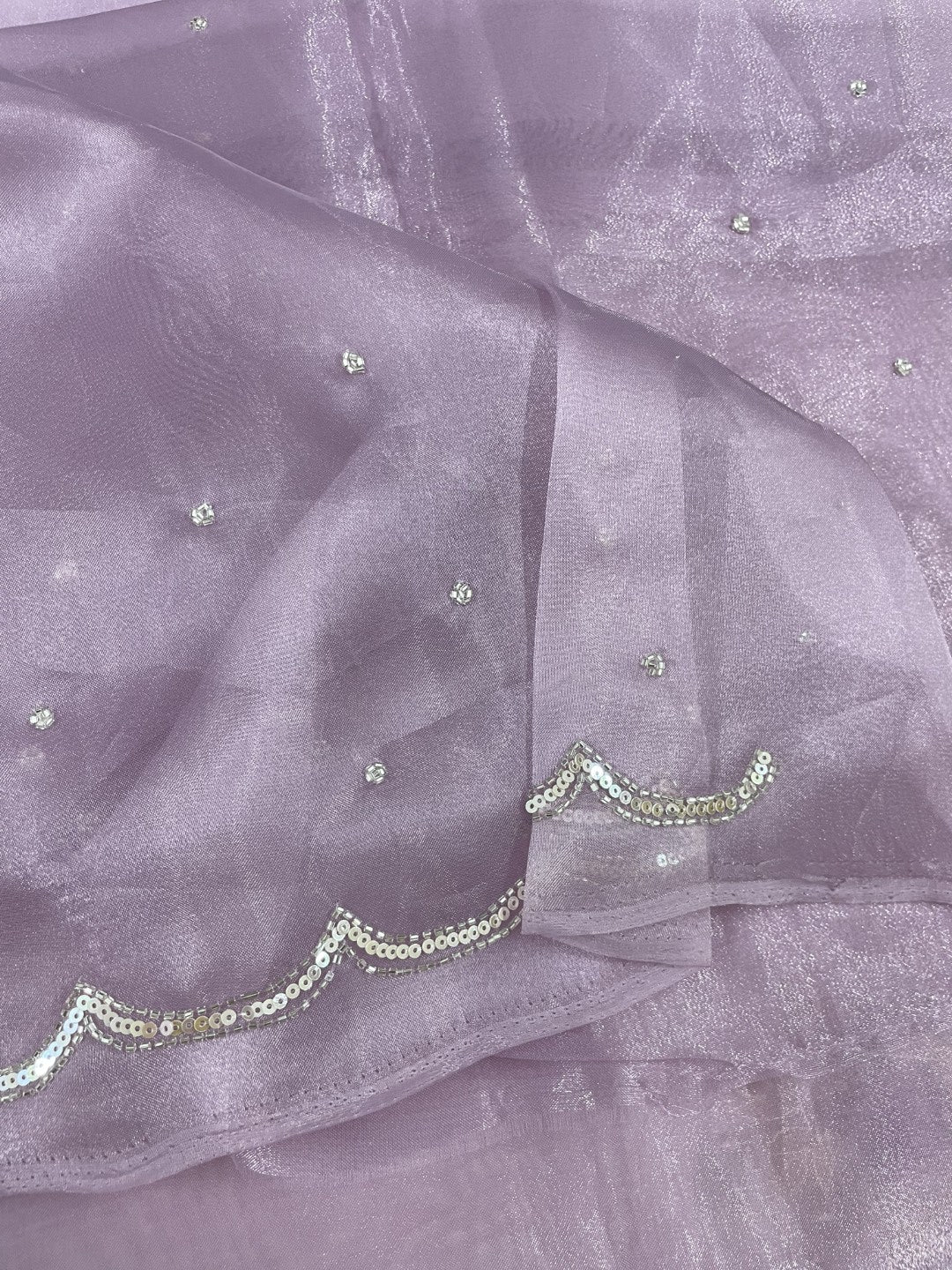 Dusty Purple Scallop Handwork Organza Saree