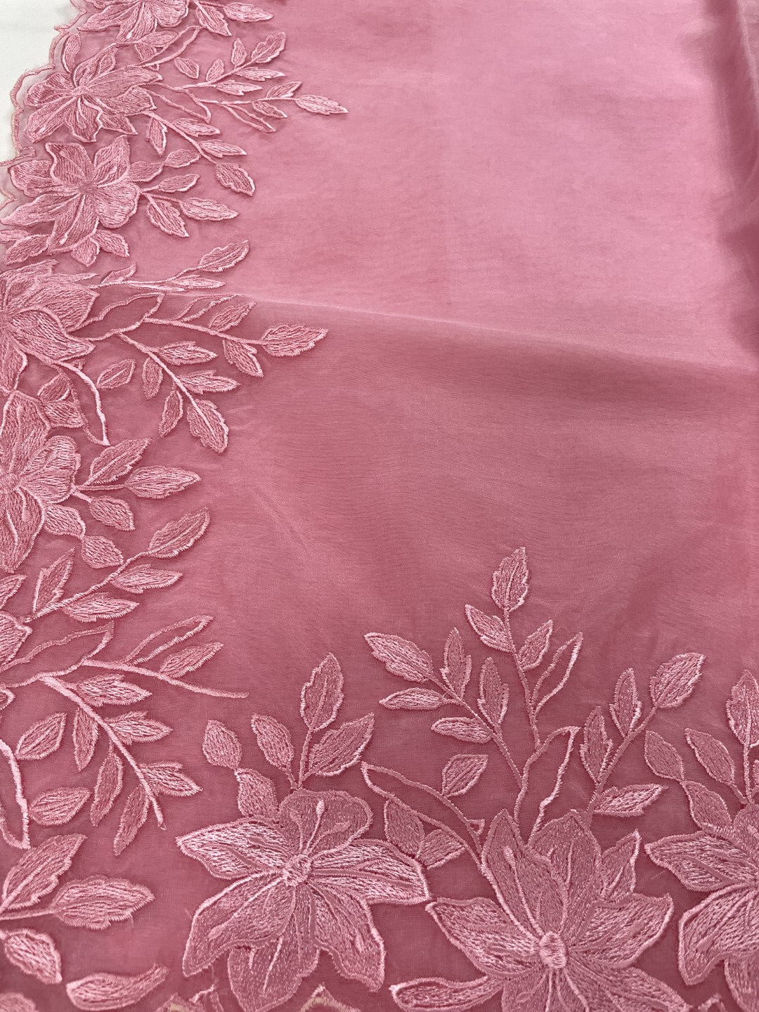 Pink Thread Embroidred Organza Saree