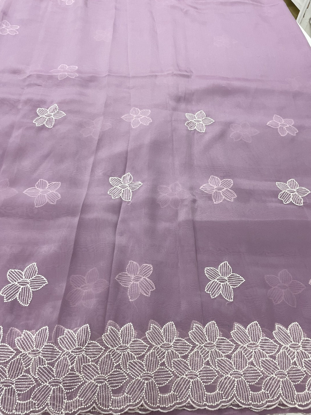 Purple Floral Embroidered Organza Saree