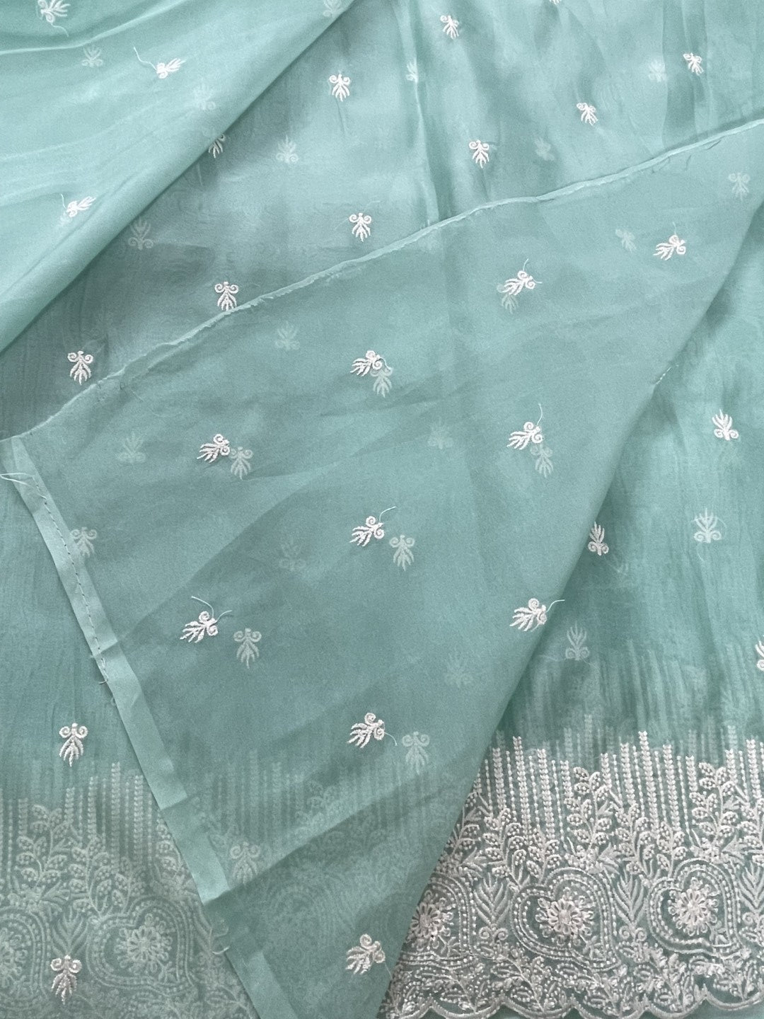 Blue Embroidered Soft Organza Saree
