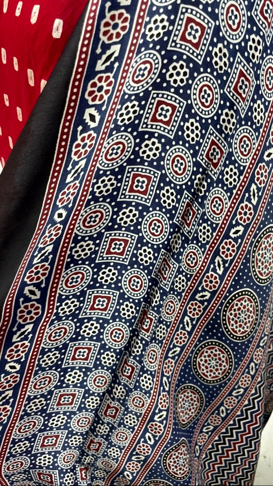 Red Bandhini Ajrakh Pure Modal Silk Saree