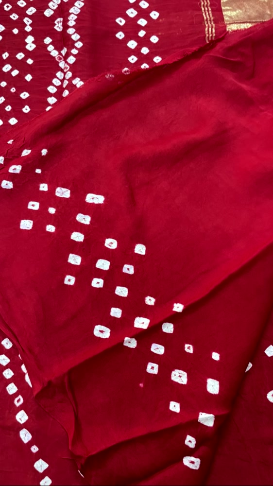 Red Bandhini Pure Modal Silk Saree