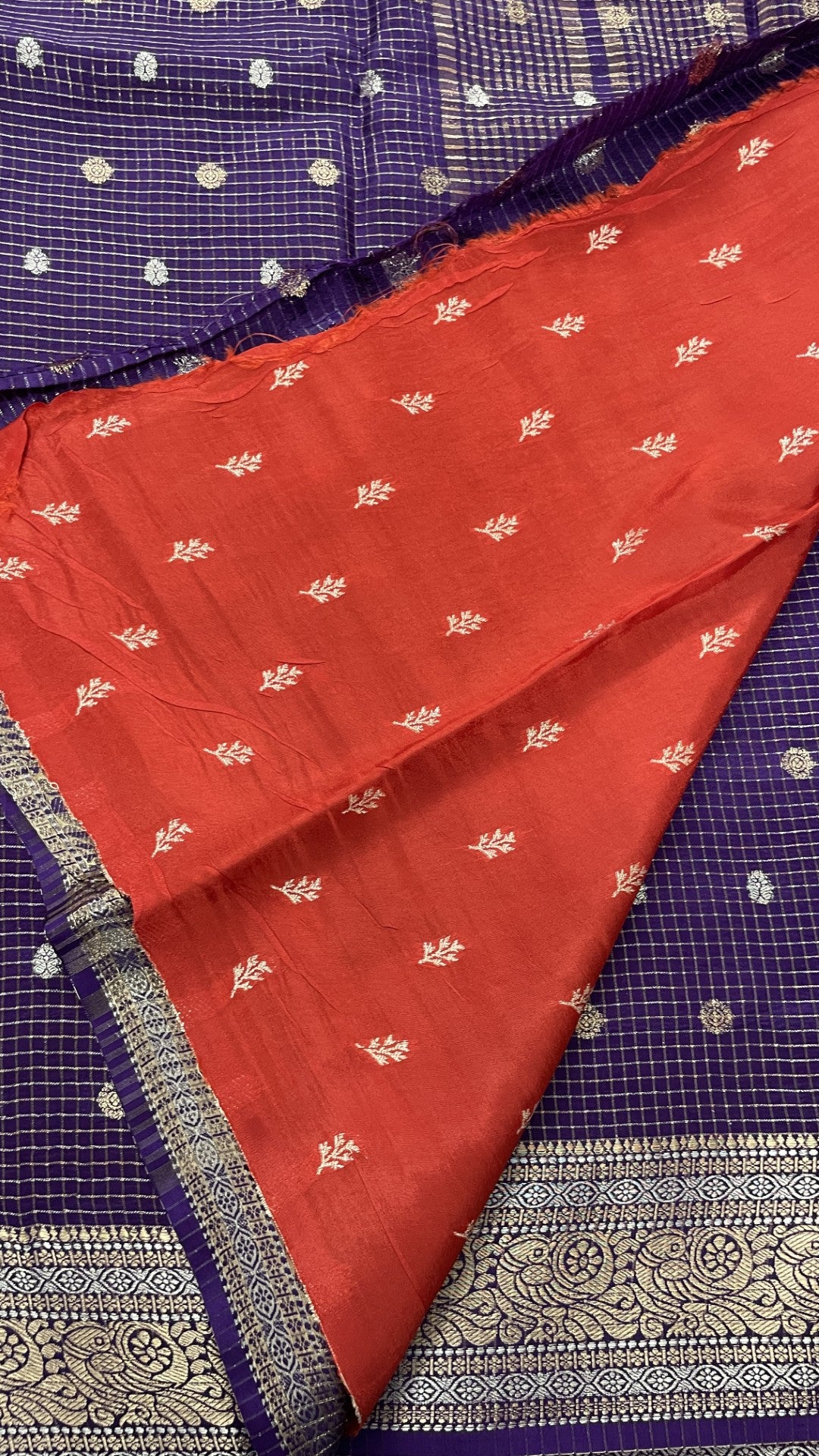Purple Checks Semi Silk Saree