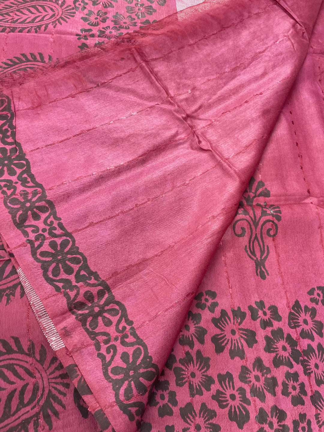 Wine Printed Gicha Silk Saree