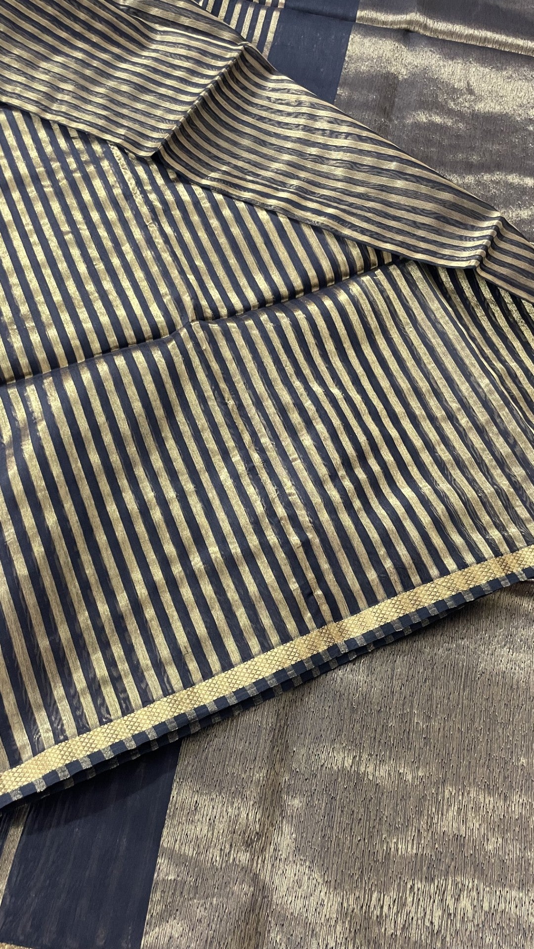 Black Stripe Pure Tissue Maheshwari Silk Saree