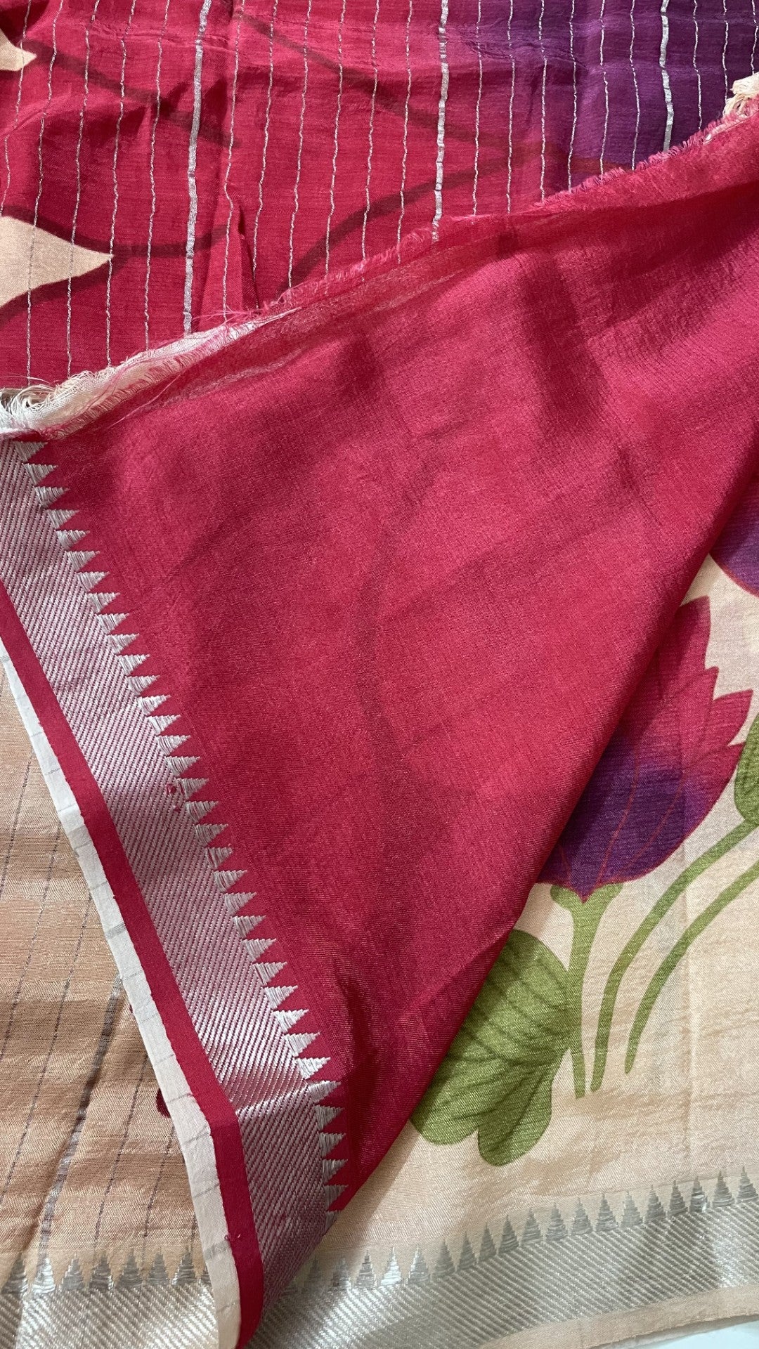 Peach Floral Printed Pure Mangalgiri Silk Saree