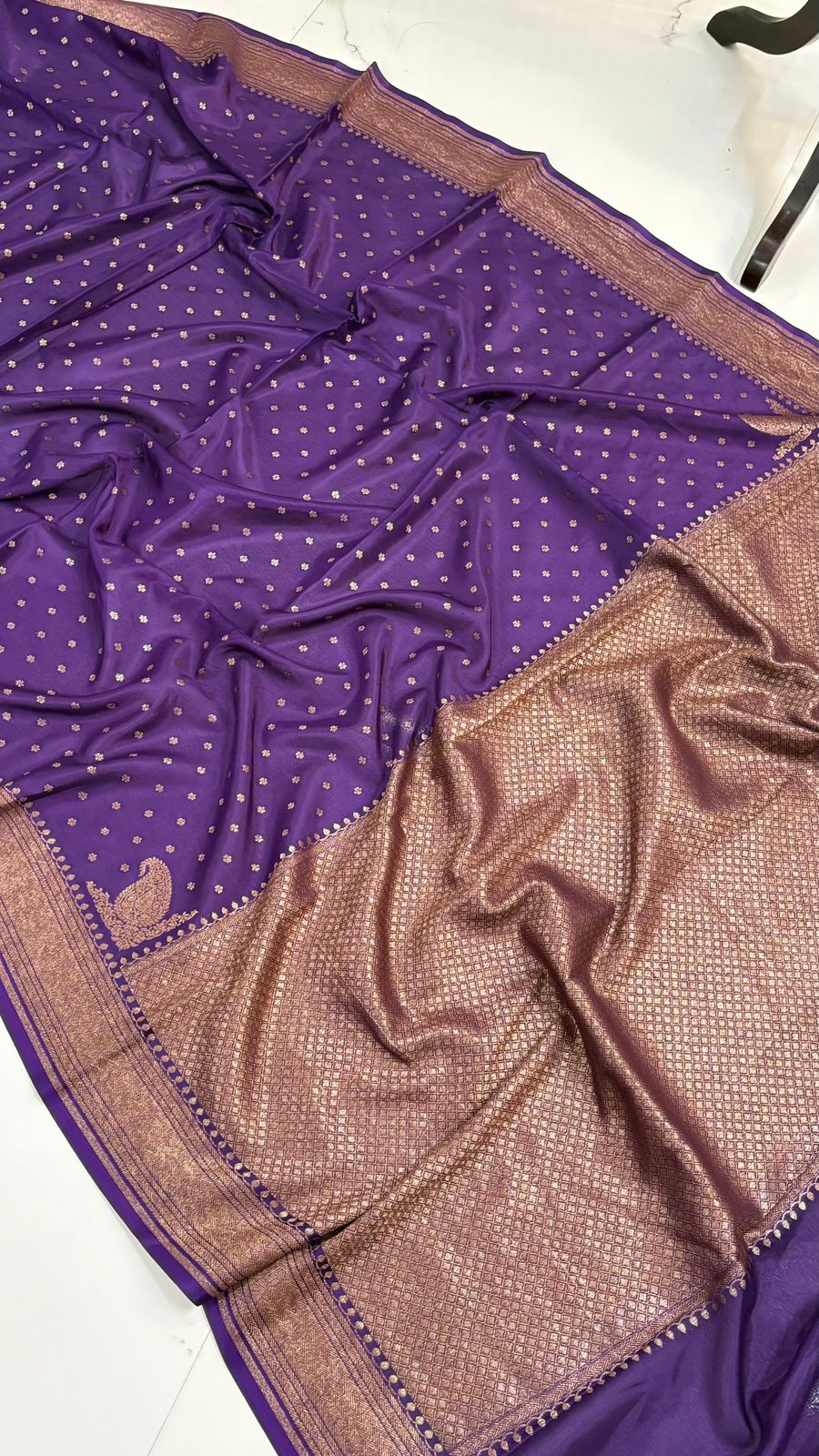 Purple Koniya Banarasi Pure Crepe Chiffon Saree