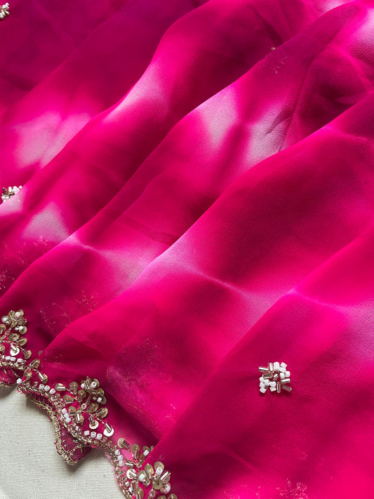 Pink Handwork Lehriya Georgette Saree