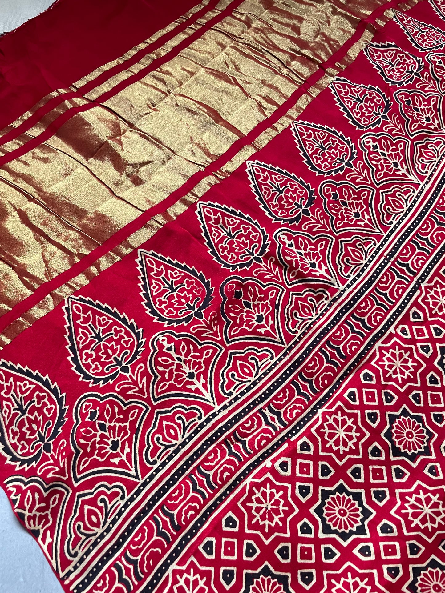 Red Gharchola border Modal Silk Saree