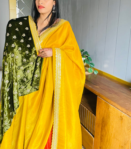 Yellow Lace border Tissue Saree