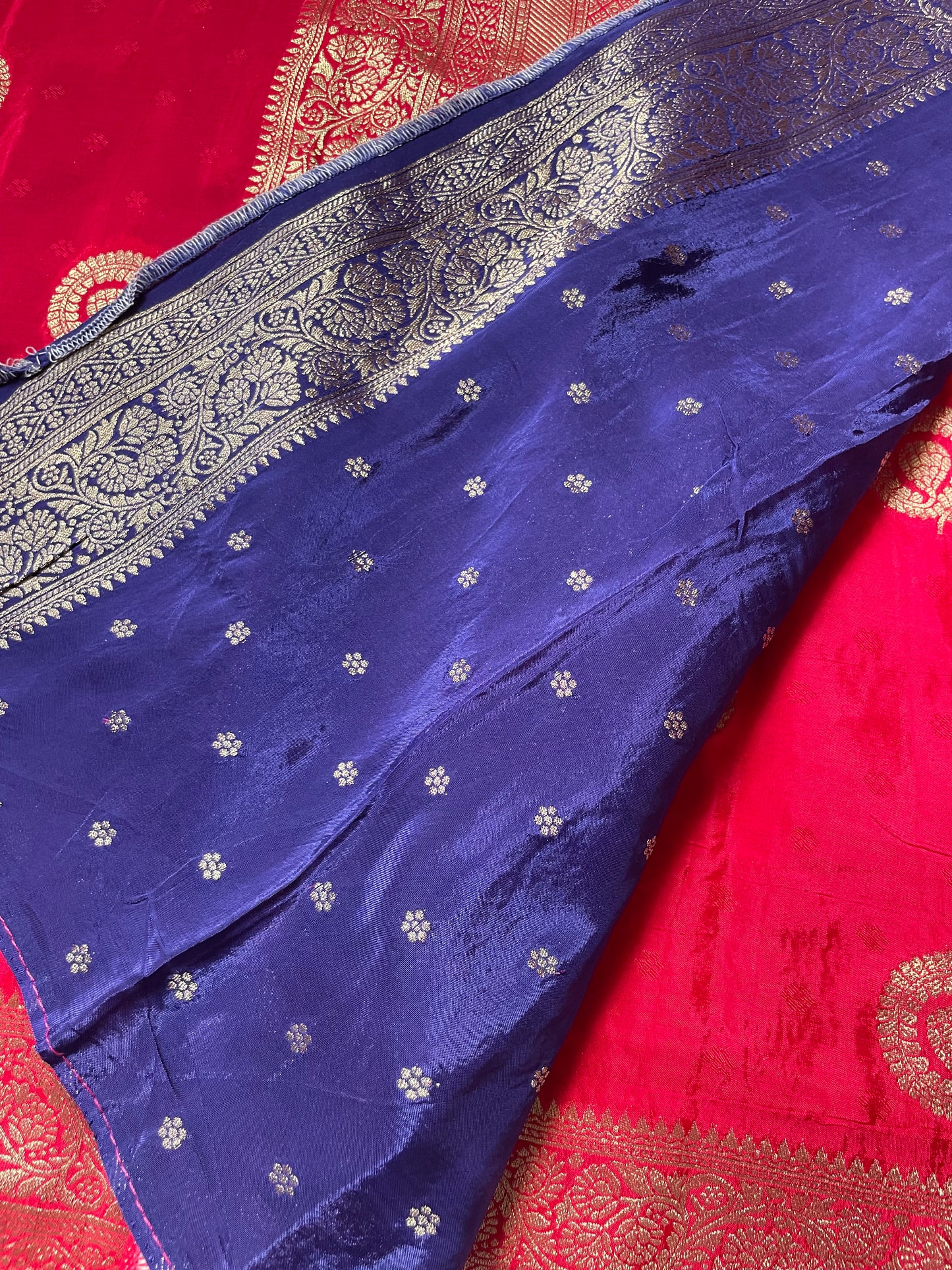 Pink N Blue Satin Crepe(02) Silk Saree