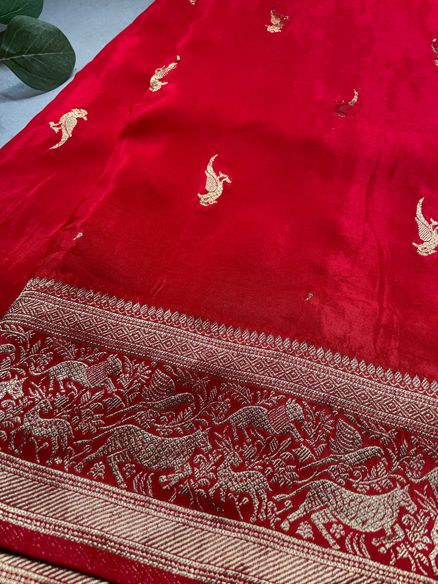 Red N Blue Satin Crepe(01) Silk Saree
