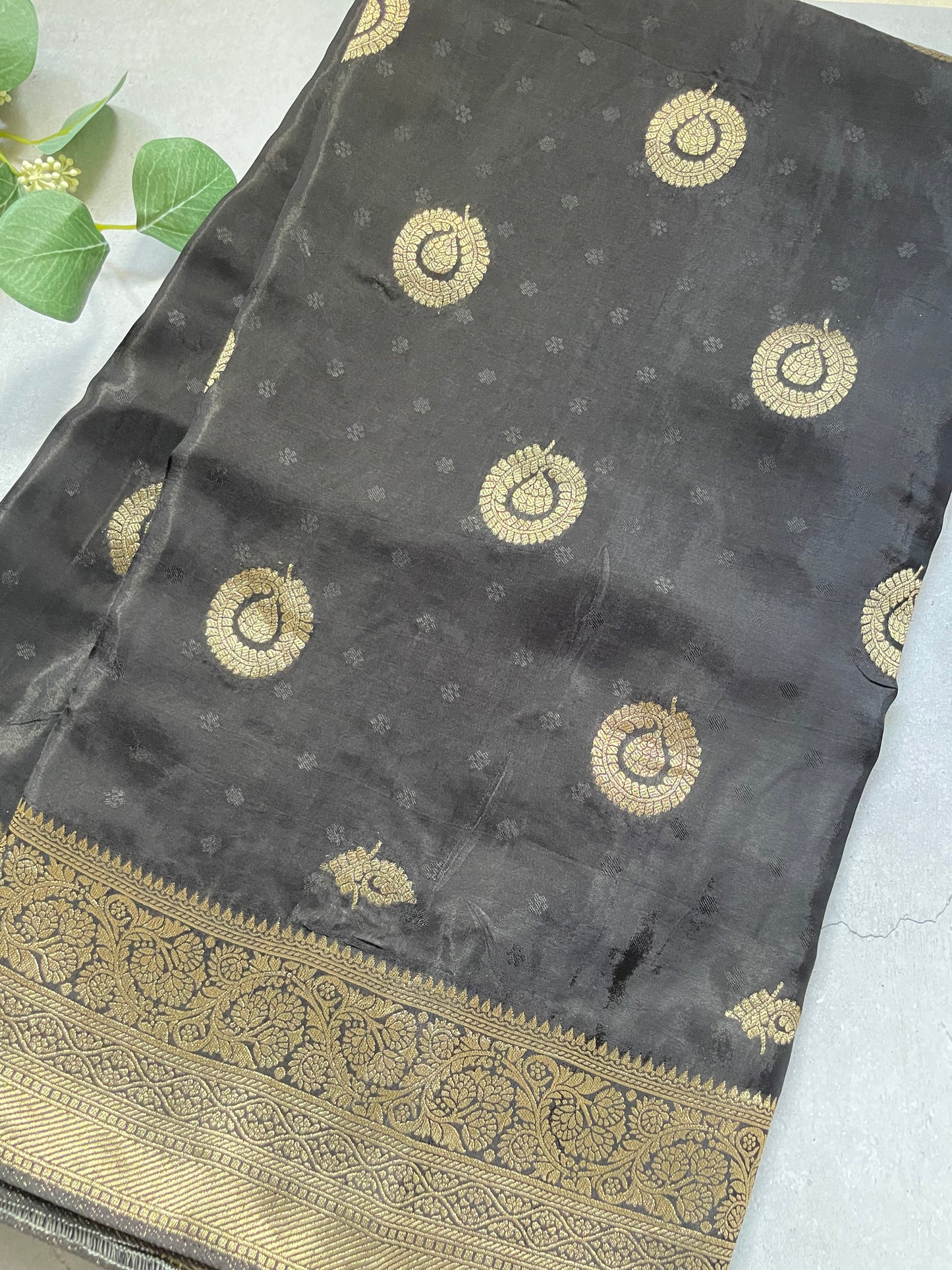 Black N Yellow Satin Crepe(02) Silk Saree
