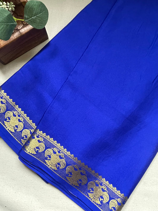 Royal Blue GandaBerunda Pure Mysore Crepe Silk Saree