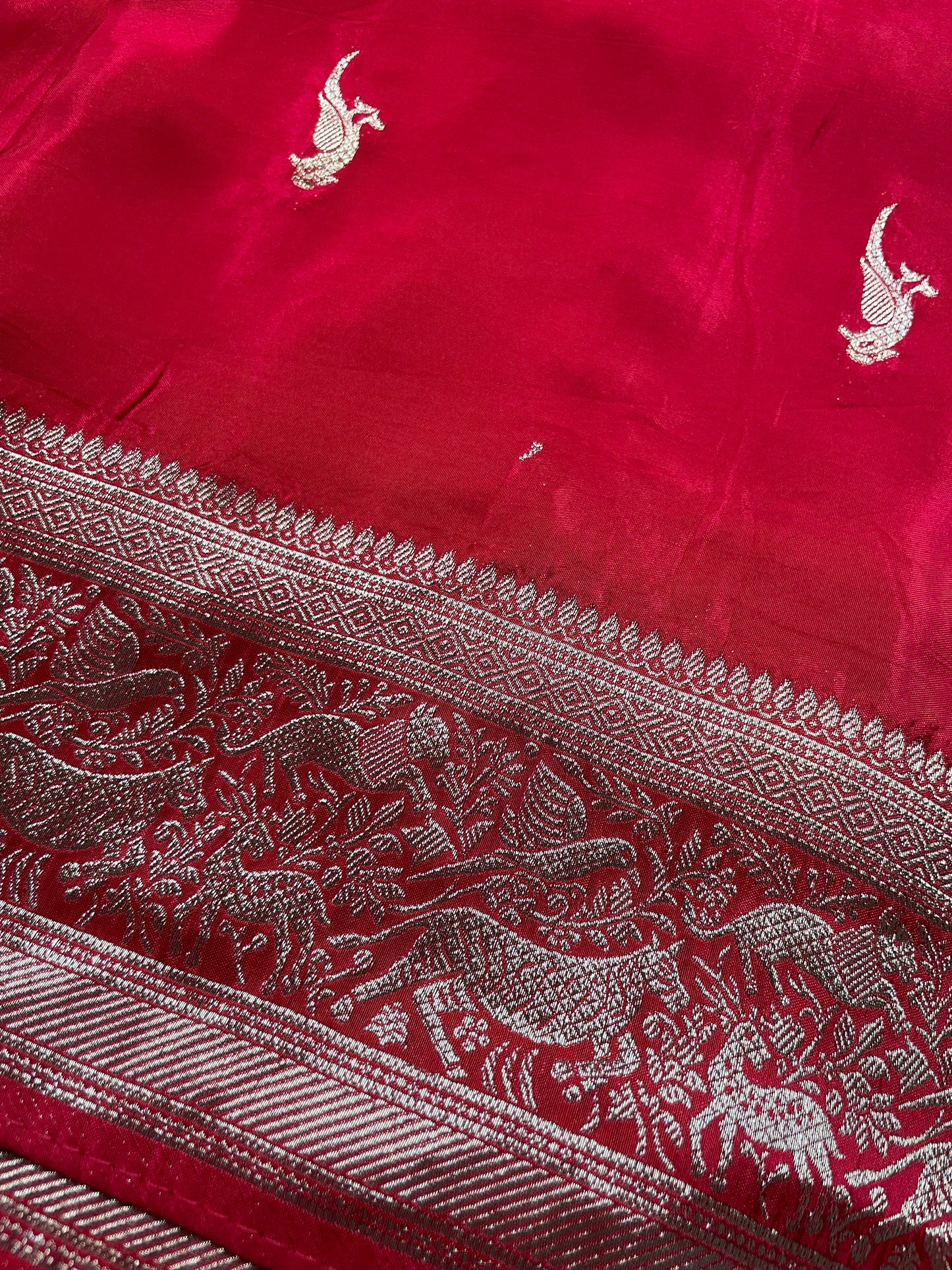 Red N Blue Satin Crepe(01) Silk Saree