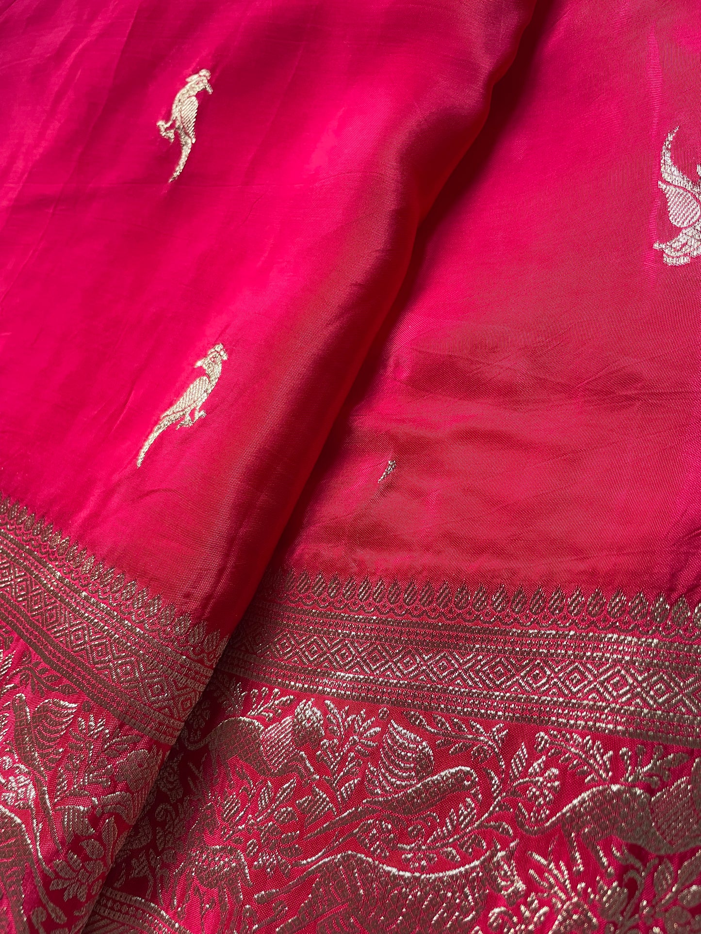 Pink N Blue Satin Crepe(01) Silk Saree