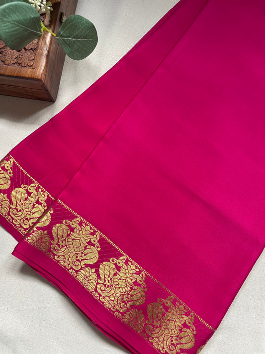 Pink GandaBerunda Pure Mysore Crepe Silk Saree