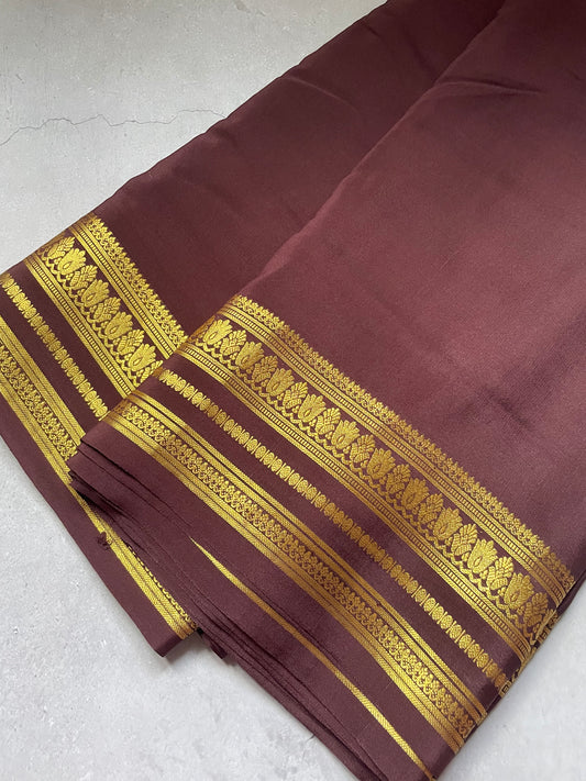 Cofee Brown Floral Border Pure Mysore Crepe Silk Saree