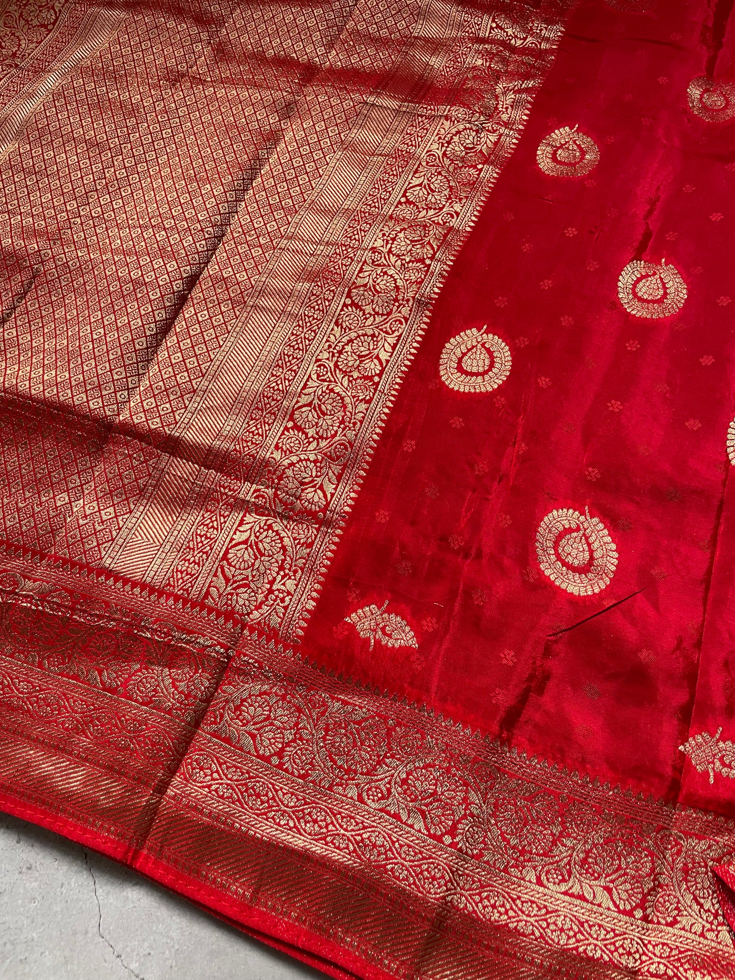 Red N Blue Satin Crepe(02) Silk Saree