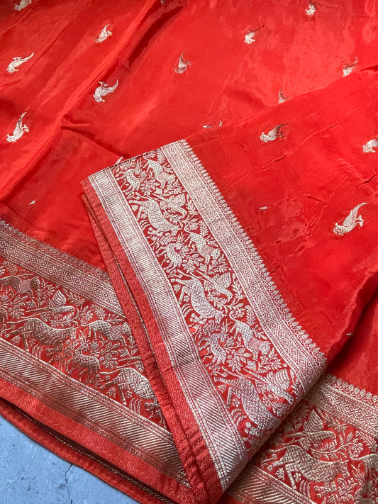 Orange N Purple Satin Crepe(01) Silk Saree