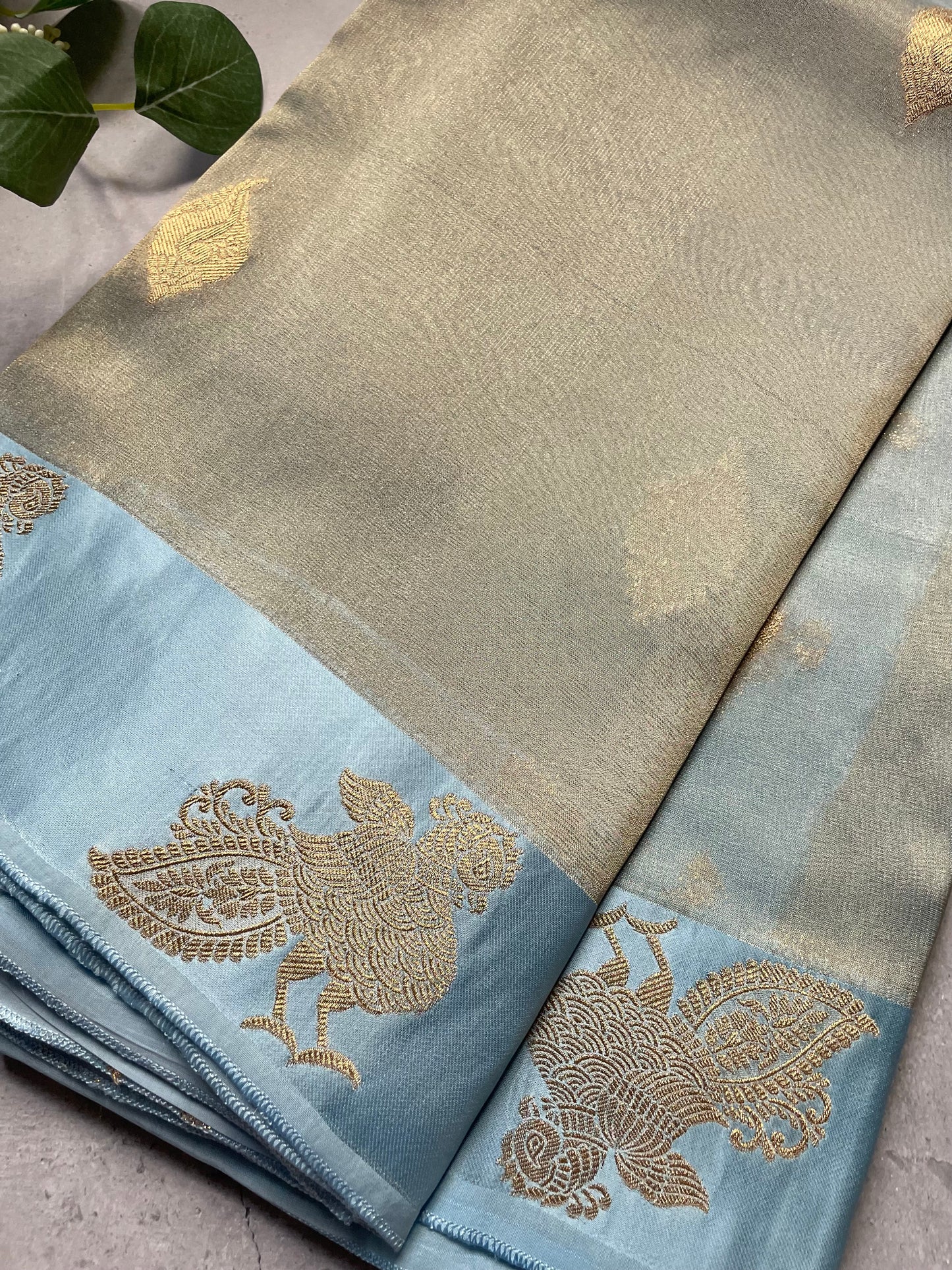 Light Blue Satin Border Tissue Silk Saree