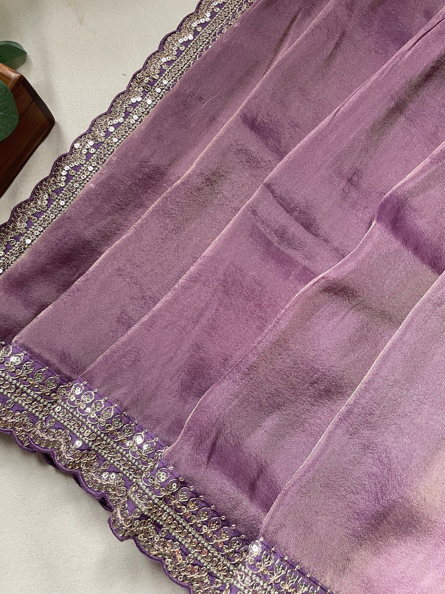 Purple Lace border Tissue Saree