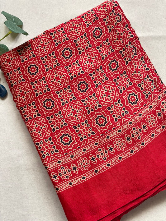 Red Ajrakh  Modal Silk Saree