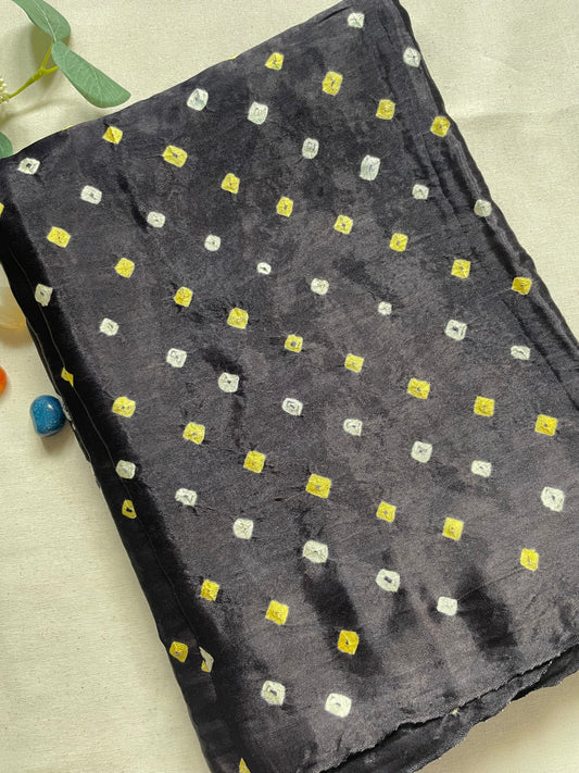 Black Hand Bandhini Modal Silk Saree