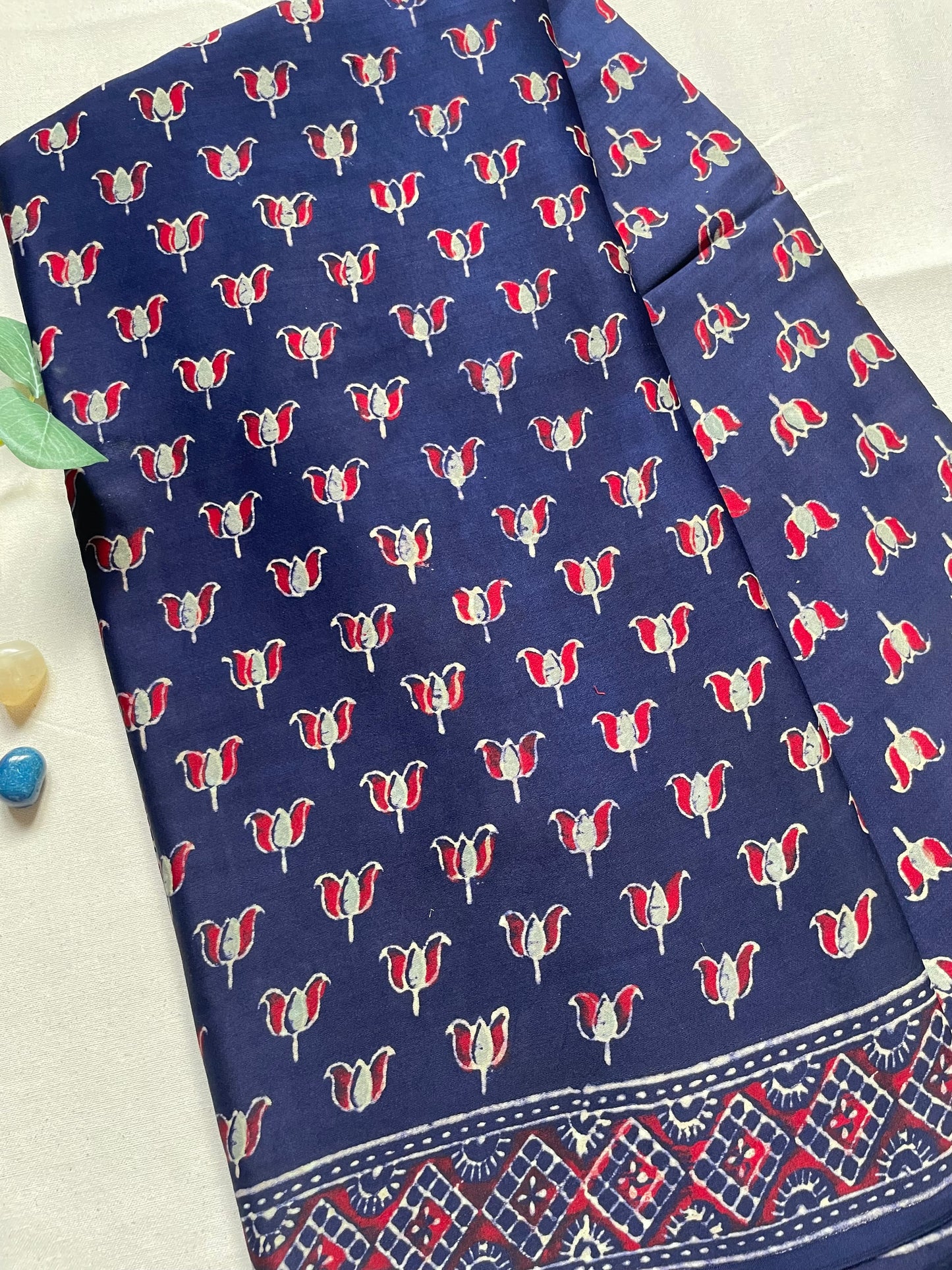 Navy Ajrakh Lotus  Zari Pallu Modal Silk Saree
