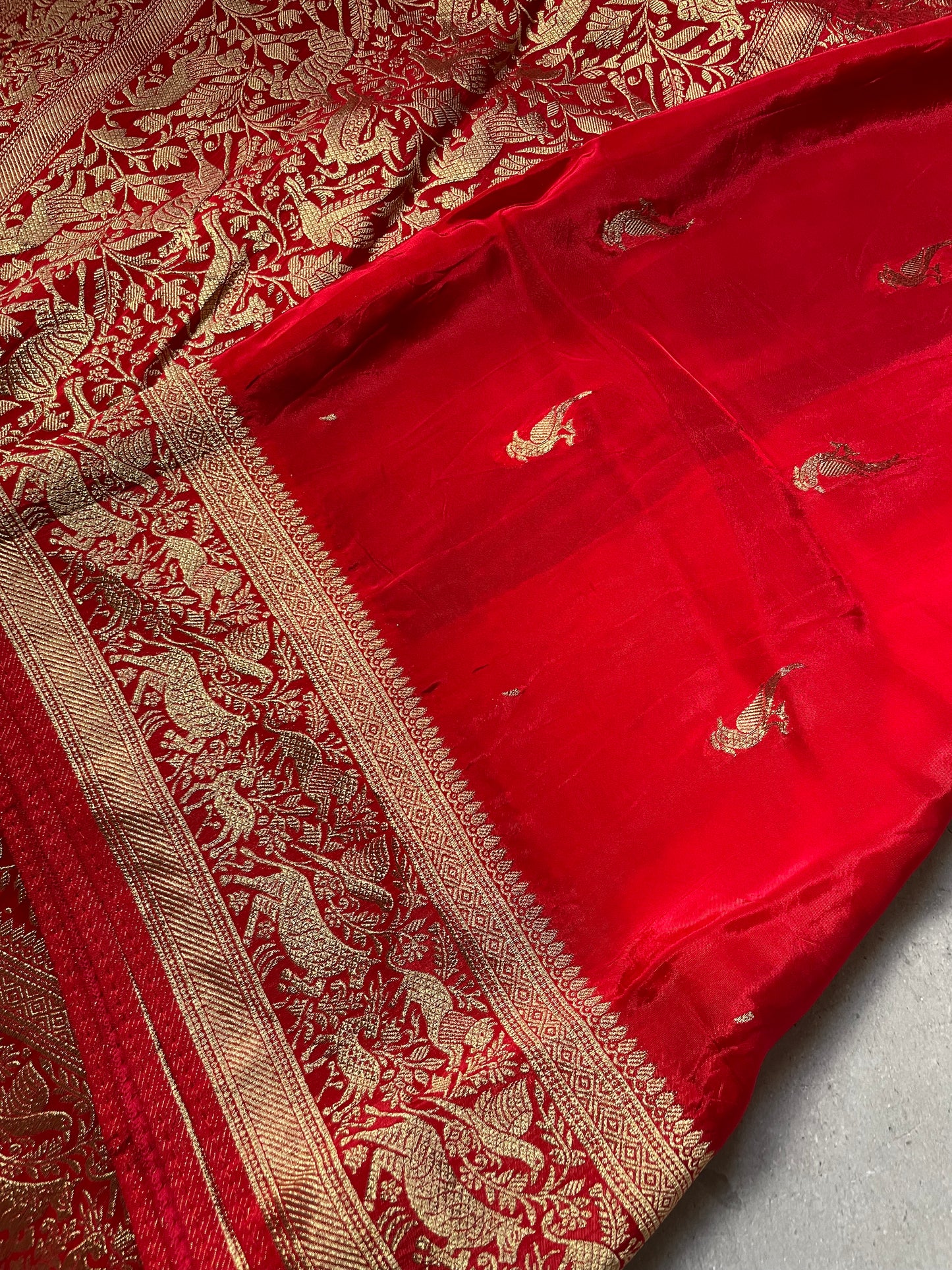 Red N Blue Satin Crepe(01) Silk Saree