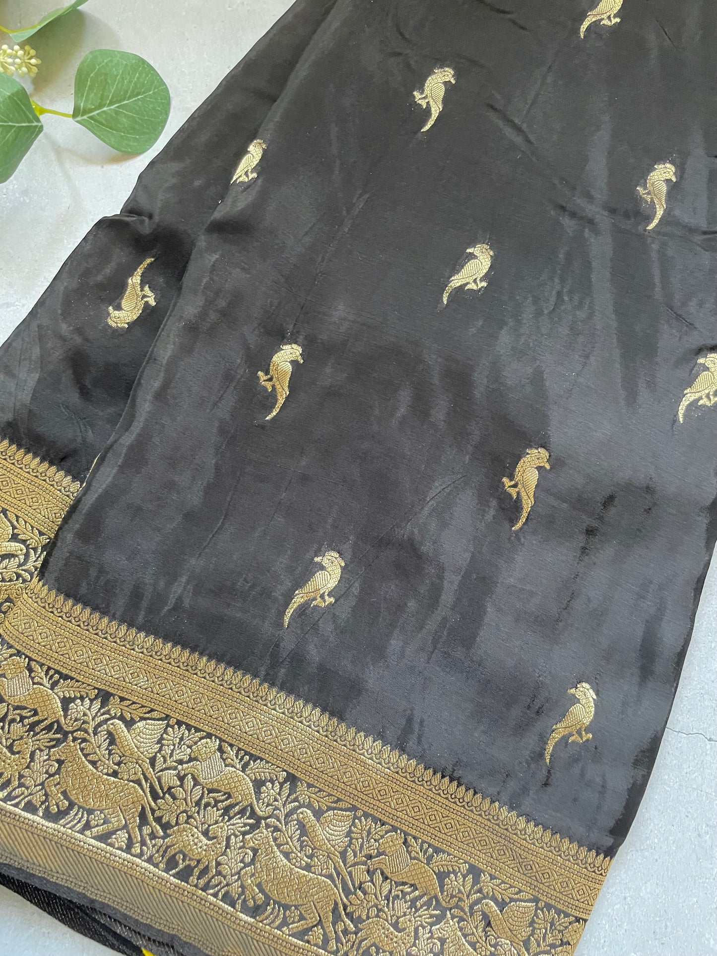 Black N Yellow Satin Crepe(01) Silk Saree