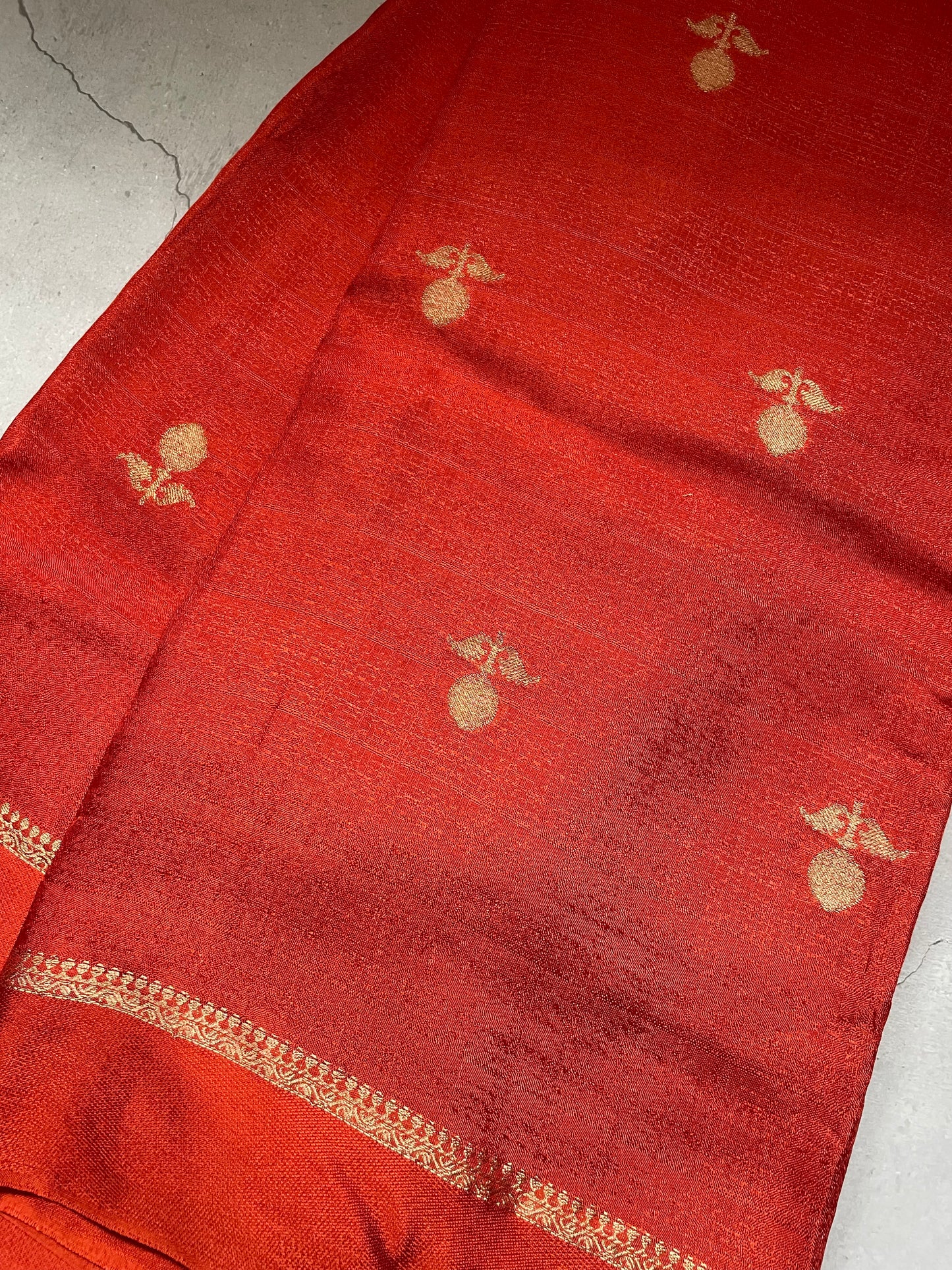 Rust Orange Viscose Banarasi Crepe Silk Saree