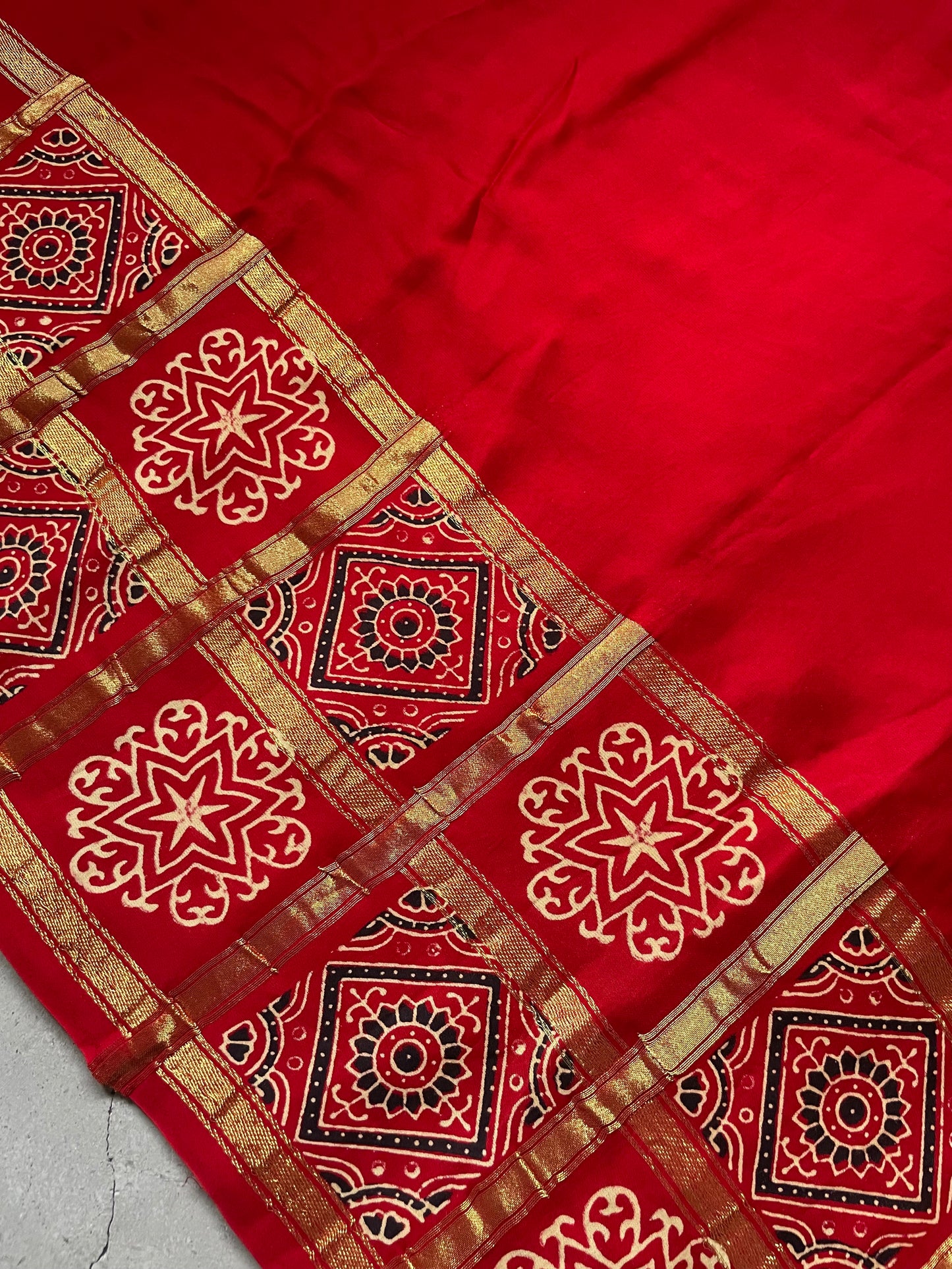 Red Gharchola border Modal Silk Saree