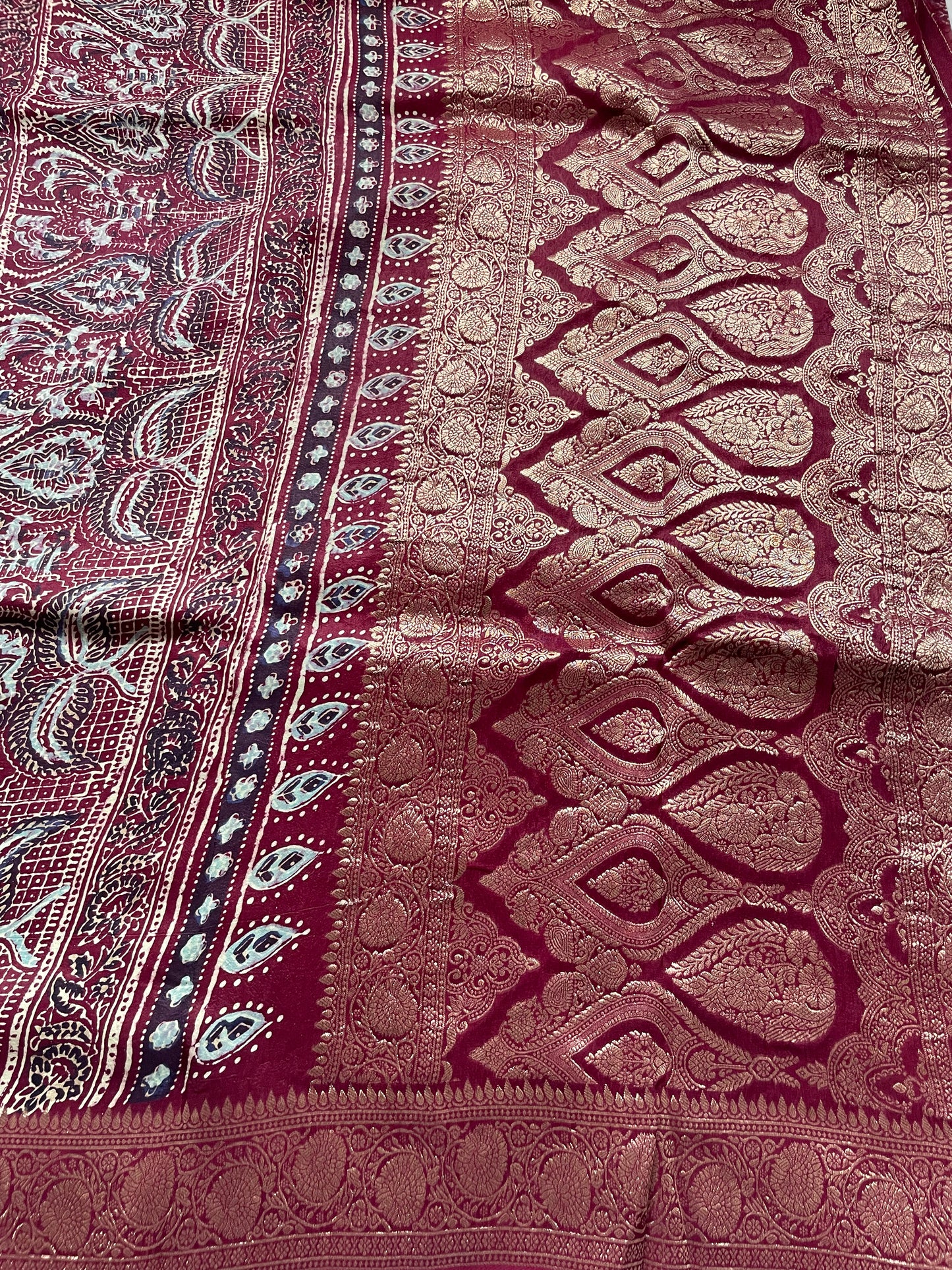 Coffee Brown Ajrakh Dola Silk Saree