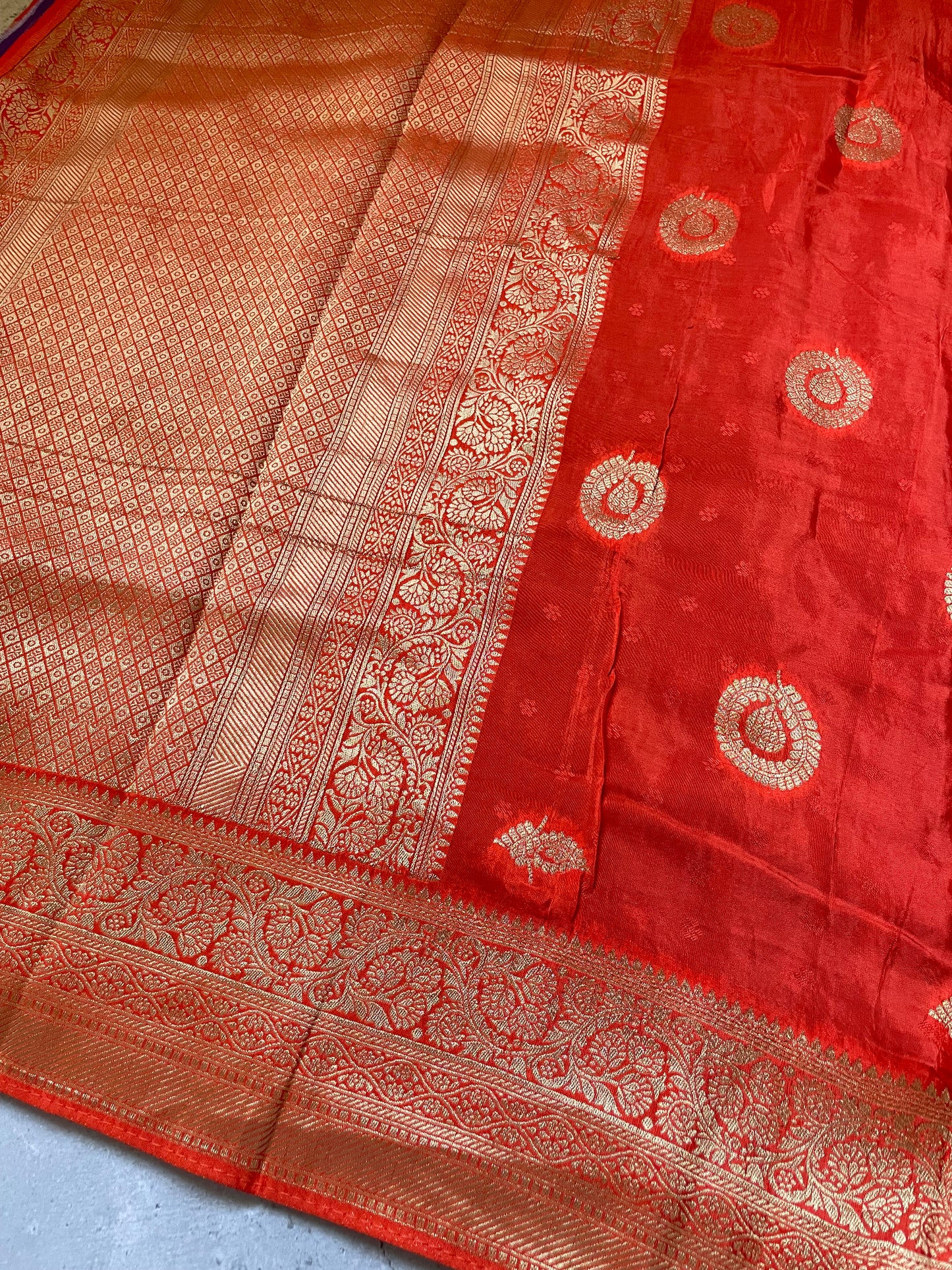 Orange N Purple Satin Crepe(02) Silk Saree